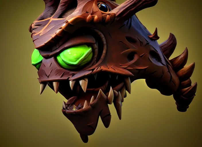 Prompt: brown wooden festeroot dragonskull treant head, stylized stl, 3 d render, activision blizzard style, hearthstone style, darksiders art style