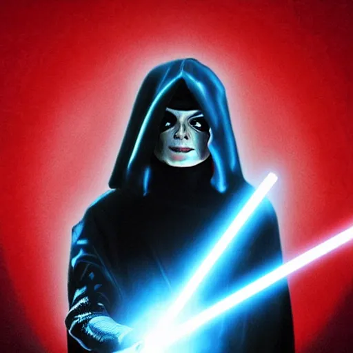 Prompt: “Michael Jackson as Emperor Palpatine wielding a glowing red lightsaber, cinematic lighting, action, explosions, highly detailed, 8k resolution”