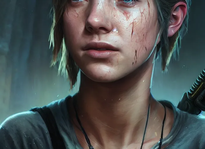 Image similar to highly detailed portrait of chloe price, in the last of us, stephen bliss, 8 k, unreal engine, fantasy art by greg rutkowski, loish, rhads, ferdinand knab, makoto shinkai and lois van baarle, ilya kuvshinov, rossdraws, tom bagshaw, global illumination, radiant light, detailed and intricate environment