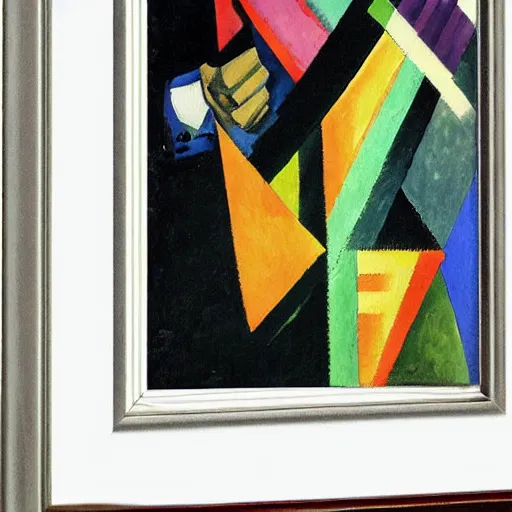 Image similar to A painting of a man holding a phone, collage, painting by Sonia Delaunay, by Paul Cézanne dull