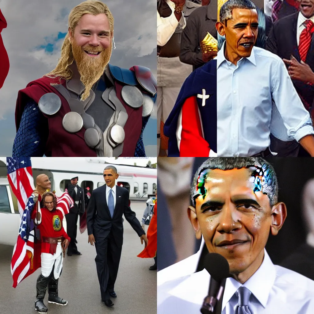 Prompt: Barack Obama dressed as Thor