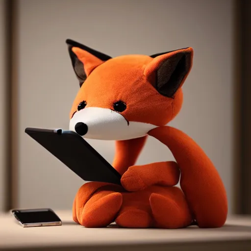 Prompt: cute fumo plush of a fox girl typing on a phone, anime girl, vray