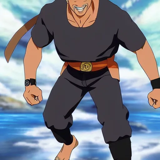 Prompt: Dwayne Johnson in Naruto Shippuden anime style