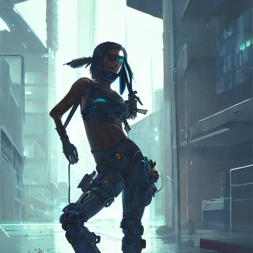 Prompt: a cyberpunk hunter, chasing her enemies, by WLOP, high quality, trending on artstation