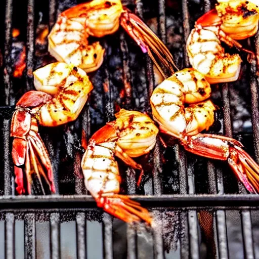 Prompt: burned shrimp that was left on the grill way too long there is a lot of smoke , burning shrimp, thick smoke, black smoke, grill, flames, overcooked shrimp, high particle count, photo realistic