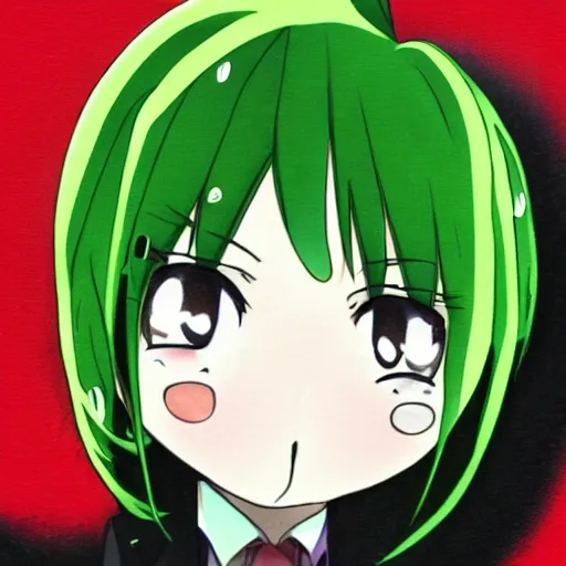 Prompt: tomoko kuroki dressed as an avocado anime art