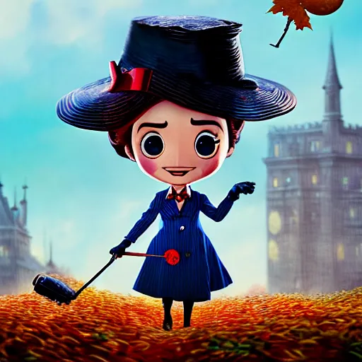 Prompt: an epic chibi comic book style portrait painting of a mary poppins, character design by mark ryden and pixar and hayao miyazaki, unreal 5, daz, hyperrealistic, octane render, cosplay, dynamic lighting, intricate detail, harvest fall vibrancy, cinematic