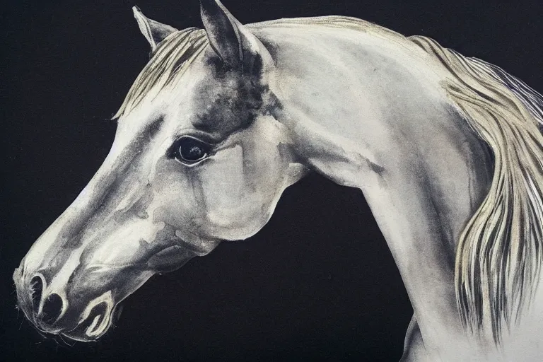 Prompt: serene horse, ink aribrush painting on white background