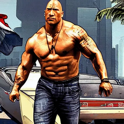 Image similar to dwayne johnson as gta art