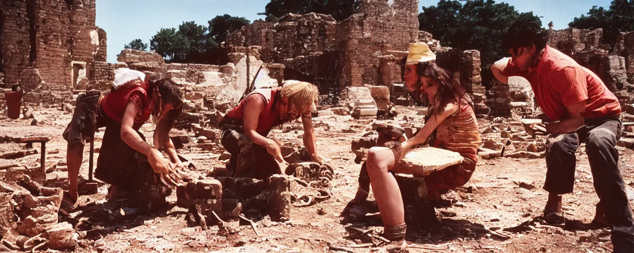 Prompt: archaeologists discovering ancient ruins of spaghetti, canon 5 0 mm, high detailed face, facial expression, cinematic lighting, photography, retro, film, kodachrome