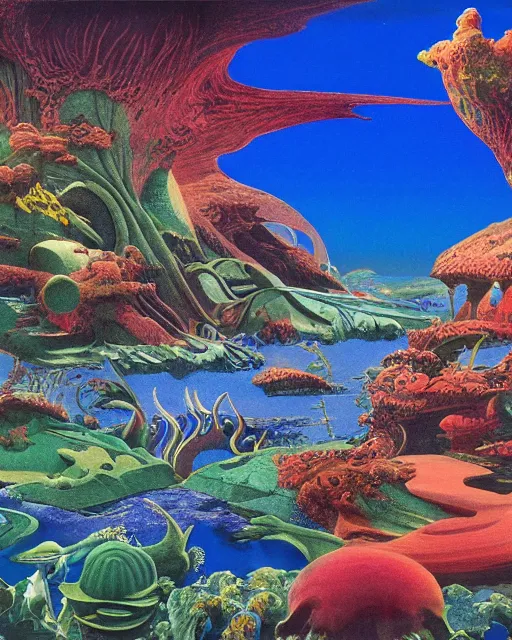 Image similar to blue planet by roger dean, 4 k, hyper detailed