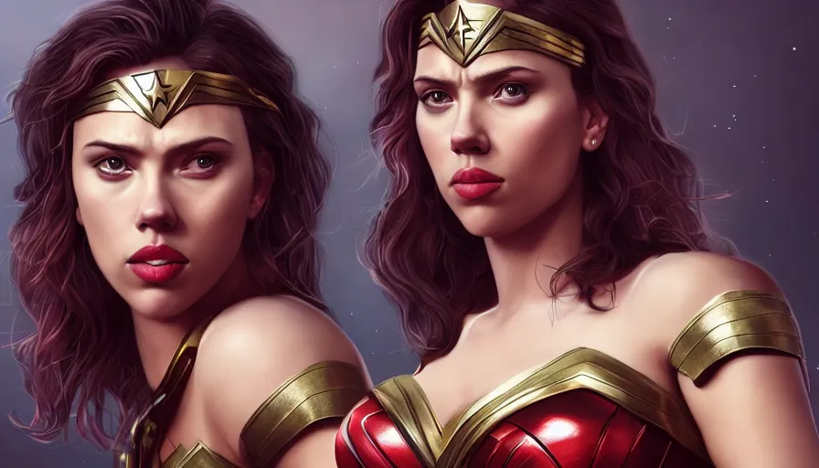 Image similar to Scarlett Johansson is Wonder Woman, hyperdetailed, artstation, cgsociety, 8k