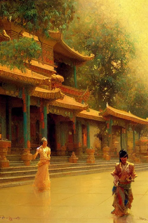 Image similar to Asian palace, painting by Gaston Bussiere, Craig Mullins