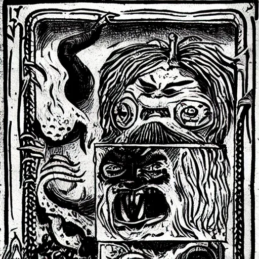 Image similar to medieval bestiary of repressed emotion monsters and creatures starting a fiery revolution in the psyche, in the style of vintage black and white Fleischer cartoons