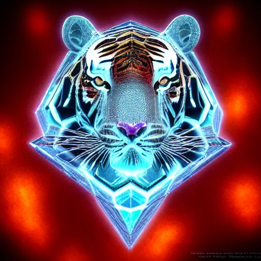 Prompt: polygon fractal crystal tiger, highest quality and details setting, concept art, 3d render, trending on artstation