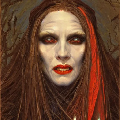 Image similar to portrait of a vampire priestess, by donato giancola and berthold woltze.