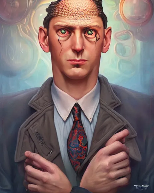 Image similar to lovecraftian portrait of domontovich, pixar style, by tristan eaton stanley artgerm and tom bagshaw