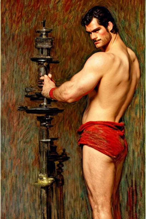 Prompt: henry cavill as a candlestick maker, painting by tom of finland, gaston bussiere, craig mullins, j. c. leyendecker, claude monet