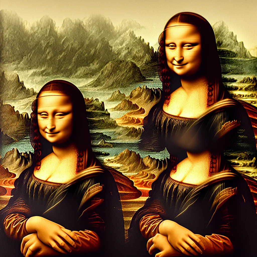 Prompt: i, mona lisa playing her iphone