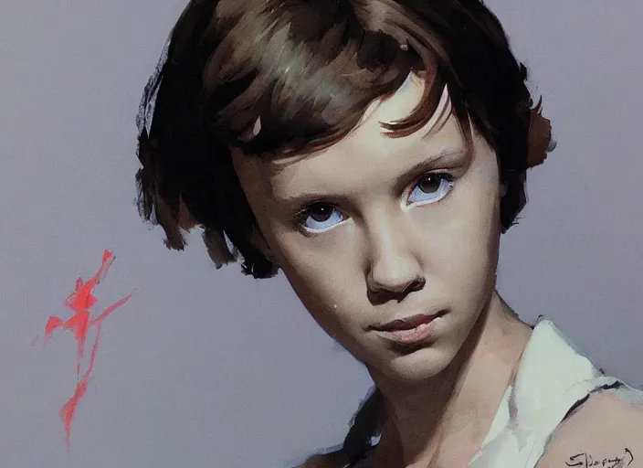 Prompt: a highly detailed beautiful portrait of millie bobby brown by yoji shinkawa, by gregory manchess, james gurney, james jean