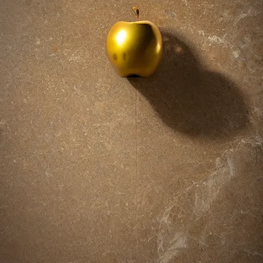 Prompt: single golden apple on a roman pillar made of marble, 4 k, studio lighting