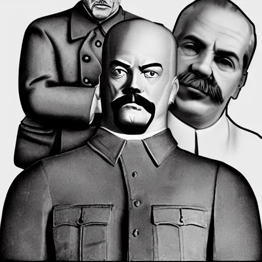 Prompt: lgbt art, tom of finland style, vladimir lenin, with stalin, in billy herrington body, art in 4 k, high quality