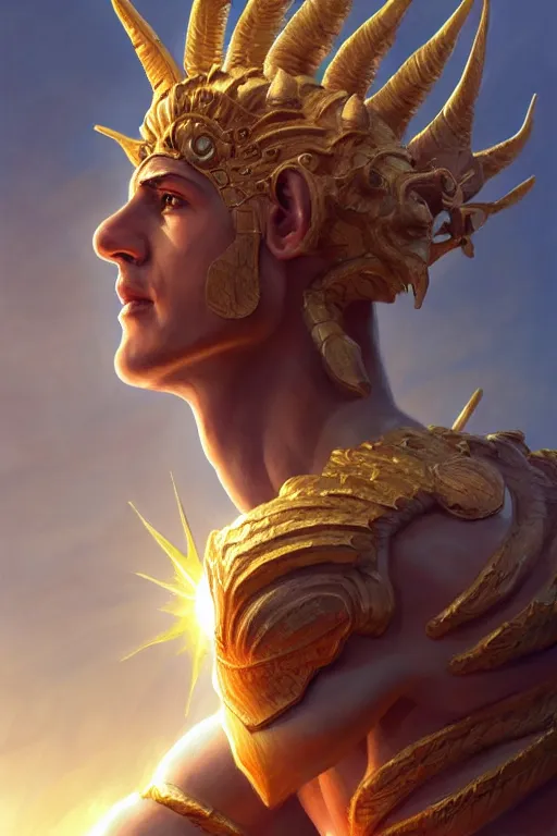 Image similar to apollo humanoid god of the sun, highly detailed, d & d, fantasy, highly detailed, digital painting, trending on artstation, concept art, sharp focus, illustration, art by artgerm and greg rutkowski and magali villeneuve