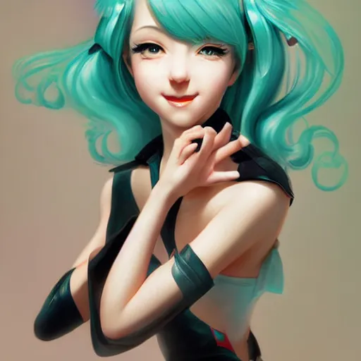 Image similar to Hatsune Miku by Gil Elvgren and Daniela Uhlig