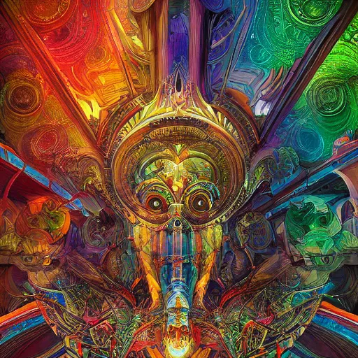 Prompt: temple of the supreme intelligence, beautiful ultra detailed digital art with modern colors by android jones