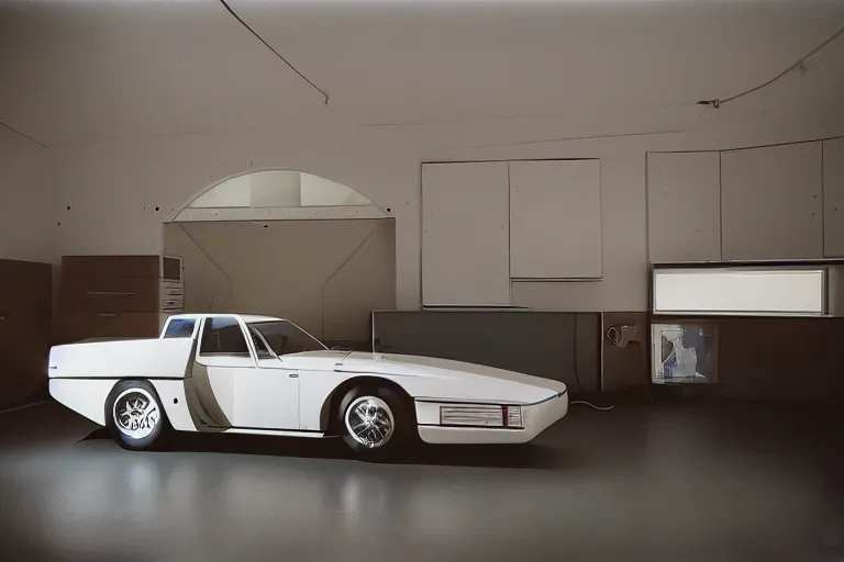 Prompt: designed by Giorgetto Giugiaro stylized poser of a single 1978 Duesenberg Cord, inside of a minimalist Tokyo garage, ektachrome photograph, volumetric lighting, f8 aperture, cinematic Eastman 5384 film