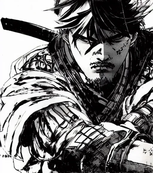 Image similar to a scene of a samurai remembering his first love, comic book art, by yoji shinkawa and takehiko inoue and kim jung gi, masterpiece, perfect