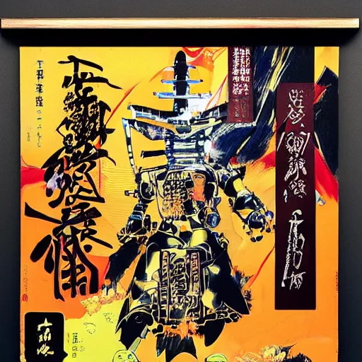 Image similar to the fullmetal wired neon friendly robot orion crosses the infinite series of tori gates between reality and simulation at fushimi inari taisha, hanafuda oil on canvas by dave mckean, ivan shishkin, james jean and yoji shinkawa