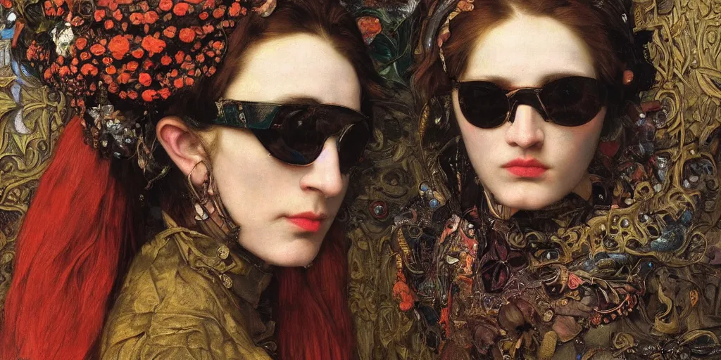 Prompt: close - up portrait of a beautiful woman wearing sunglasses and a balaclava with colourful intricate psychodelic patterns, by edgar maxence and caravaggio and michael whelan and delacroix style, artistic, intricate drawing, light brazen, realistic fantasy, extremely detailed and beautiful aesthetic face, establishing shot, 8 k resolution, dramatic lighting