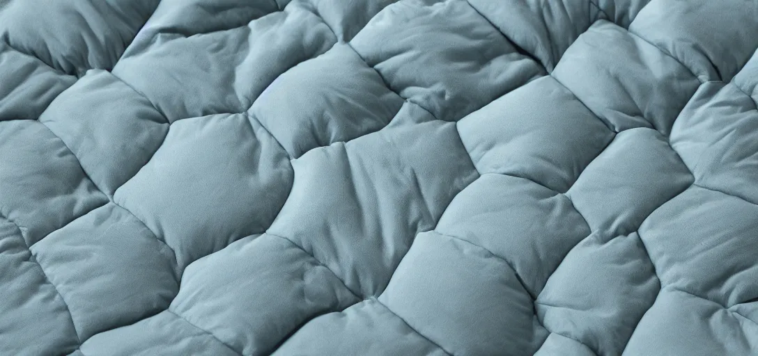 Image similar to photo of a large puffy comforter blanket, soft lighting,