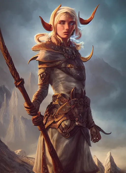 Image similar to A comic book style portrait painting of elf cleric in a stunning fantasy landscape, unreal 5, DAZ, hyperrealistic, octane render, RPG portrait, dynamic lighting