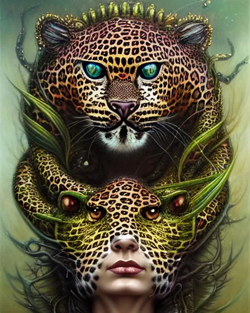 Prompt: a detailed portrait of dreampunk princess leopard crocodile hybrid mix beautiful! floral by tomasz alen kopera and peter mohrbacher