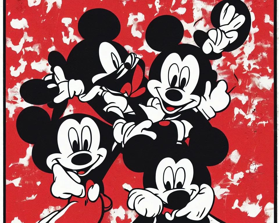 Prompt: a horror movie poster featuring Mickey Mouse