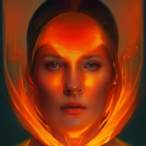 Prompt: a beautiful portrait of a flame goddess by Jim Burns and Beeple and Tom Bagshaw, Trending on Artstation, Flaming Background