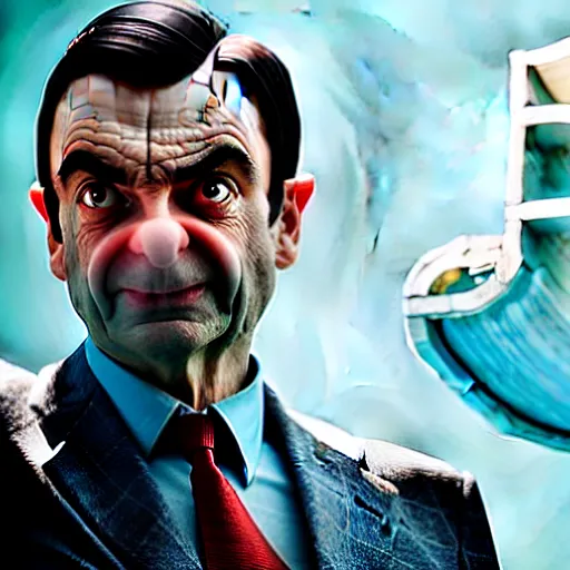 Prompt: mr. bean as captain america in the avengers movie. movie still. cinematic lighting.