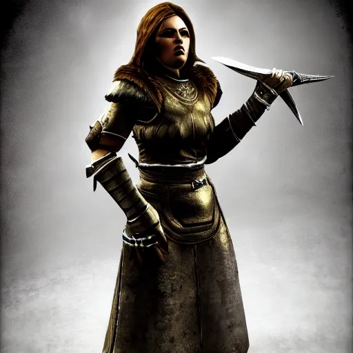 Image similar to adele as a warrior from the video game skyrim, unreal engine, 3 d render