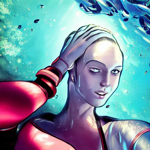 Prompt: underwater portrait of a female android, by MARVEL comics