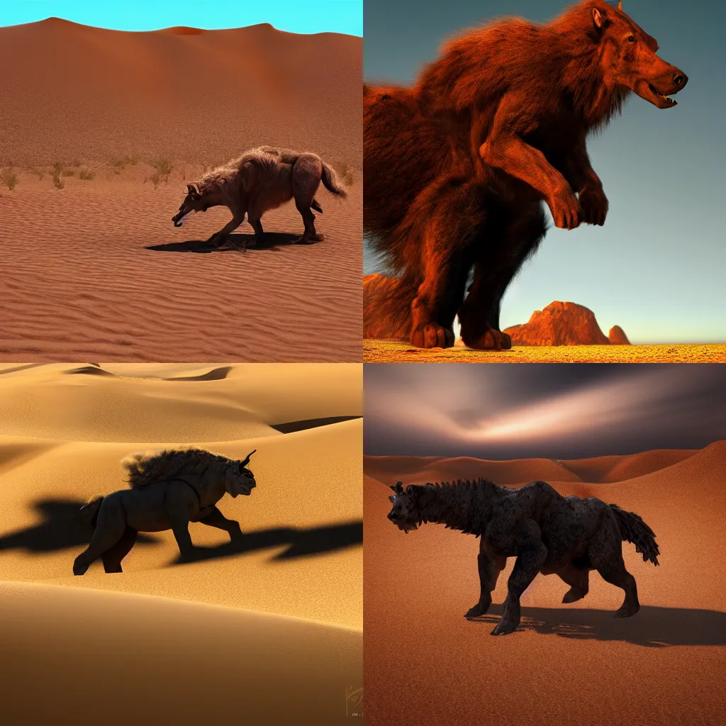 Prompt: Professional Photography Of A Giant Beast In A Desert, 4K, Photorealistic