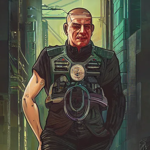 Image similar to cyberpunk portrait of benjamin netanyahu as a cyborg, by clint cearley and ashley wood and alphonse mucha