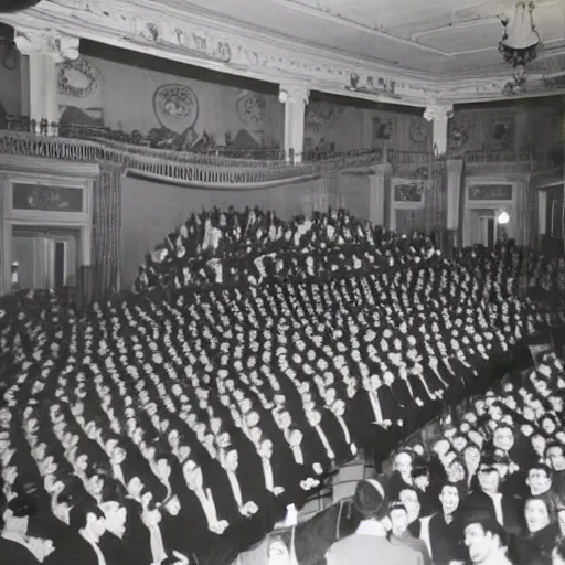 Image similar to Photo of crowd at 1944 opera shows one person who clearly doesn't belong