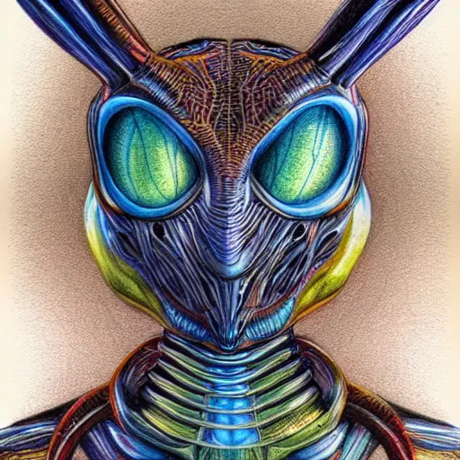 Image similar to Colored pencil art on paper, Alien Rabbitt, highly detailed, artstation, MasterPiece, Award-Winning, Caran d'Ache Luminance