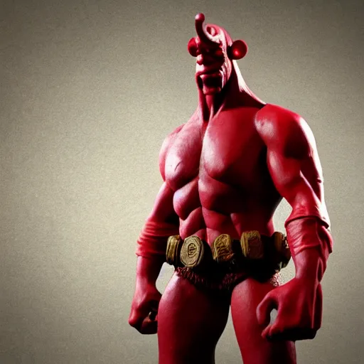 Image similar to realistic full size hellboy with a body made of twizzlers, render, fantasy art, unreal engine, 8 k