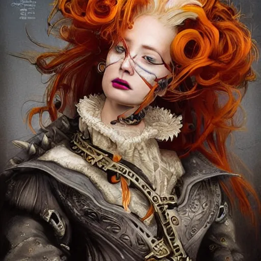 Image similar to portrait, headshot, insanely nice professional hair style, dramatic hair color, digital painting, of a old 17th century, old cyborg merchant, amber jewels, baroque, ornate clothing, scifi, realistic, hyperdetailed, chiaroscuro, concept art, art by Franz Hals and Jon Foster and Ayami Kojima and Amano and Karol Bak,