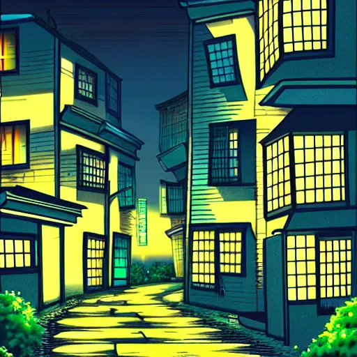 Image similar to anime tokyo residential quiet street scenery only wallpaper, nighttime moonlight scene, aesthetic, beautiful