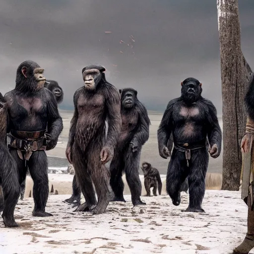 Image similar to planet of the apes In Vikings Very detailed 4K quality Super Realistic