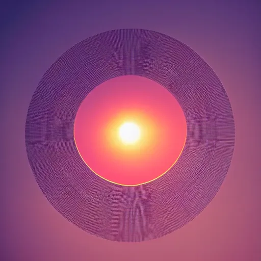 Image similar to round sun, redpink sunset, ethereal abstract, diffused, natural geographic photography, centered, symmetrical, iconic